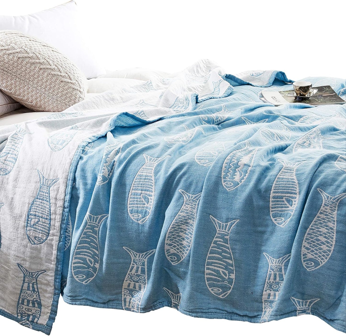 MEJU Lightweight Blue Muslin Summer Blanket - Soft & Quick Dry