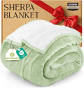 Sherpa Blanket King Size Sage Green 90x102 in - Soft Reversible Throw