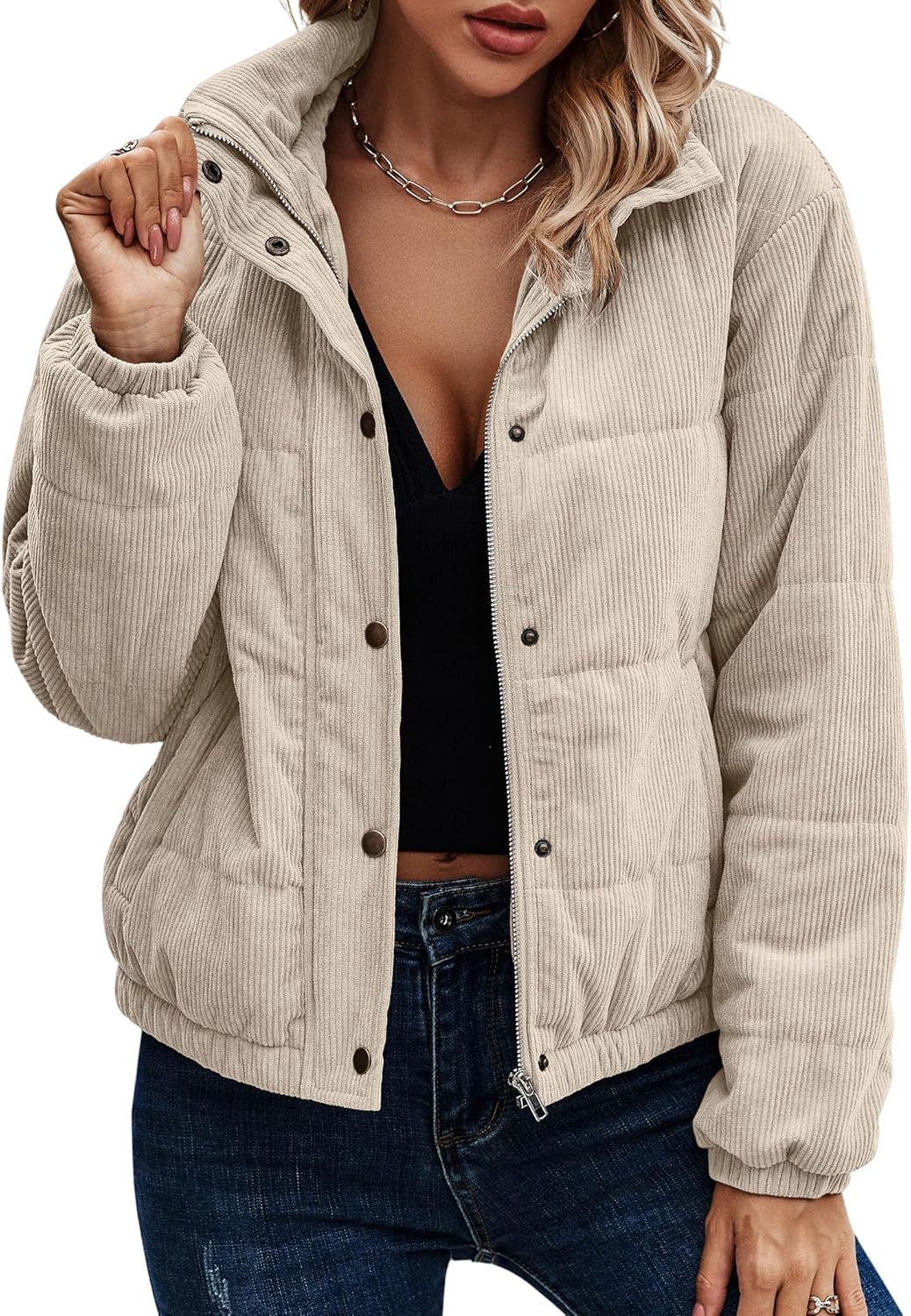 Angashion Women's Quilted Bomber Jacket for Fall and Winter