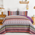 Boho Quilt Set King Size Purple Patchwork - Lightweight All-Season