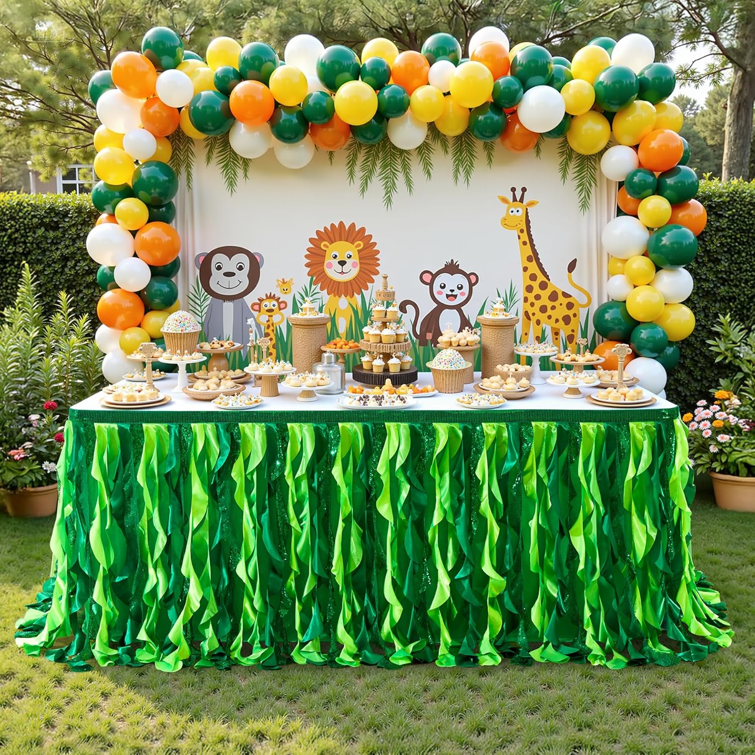 9ft Green Sequin Table Skirt for Tropical Theme Party Decor