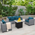 4 Piece Wicker Patio Conversation Set with Fire Pit Table - Peacock