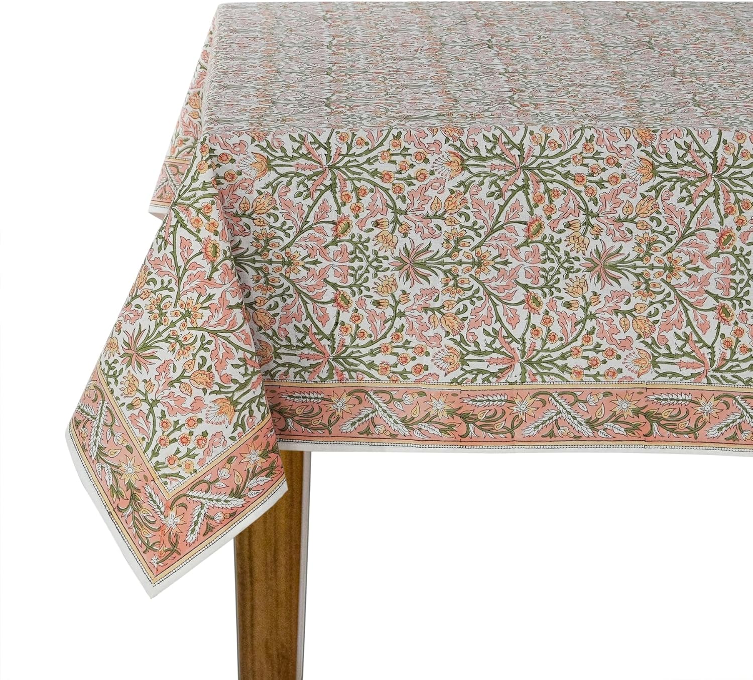 Ridhi Sassy Salmon Pink Hand Block Print Cotton Tablecloth 108 x 70