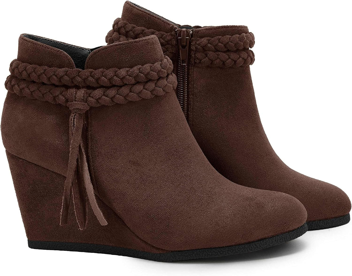 Womens Wedge Ankle Boots with Braided Fringe for Fall Style