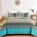 Boho Quilt Set King Size Yellow Blue Stripe - Lightweight All-Season