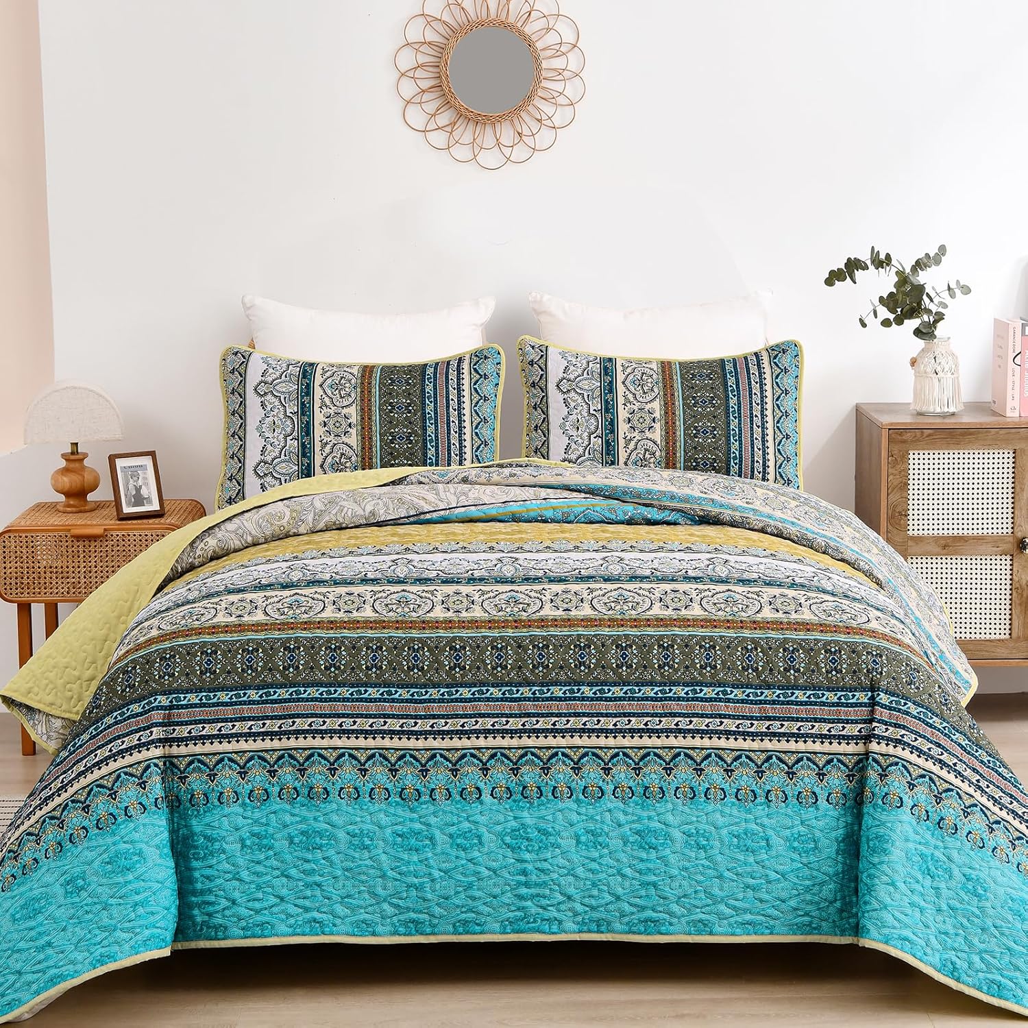Boho Quilt Set King Size by WONGS BEDDING - Colorful Design