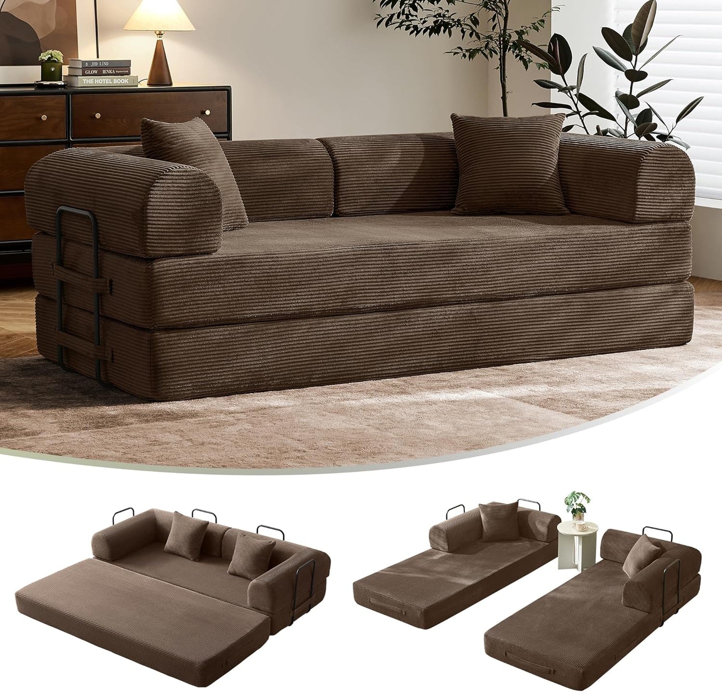 79 Convertible Sofa Bed with Removable Armrests for Small Spaces