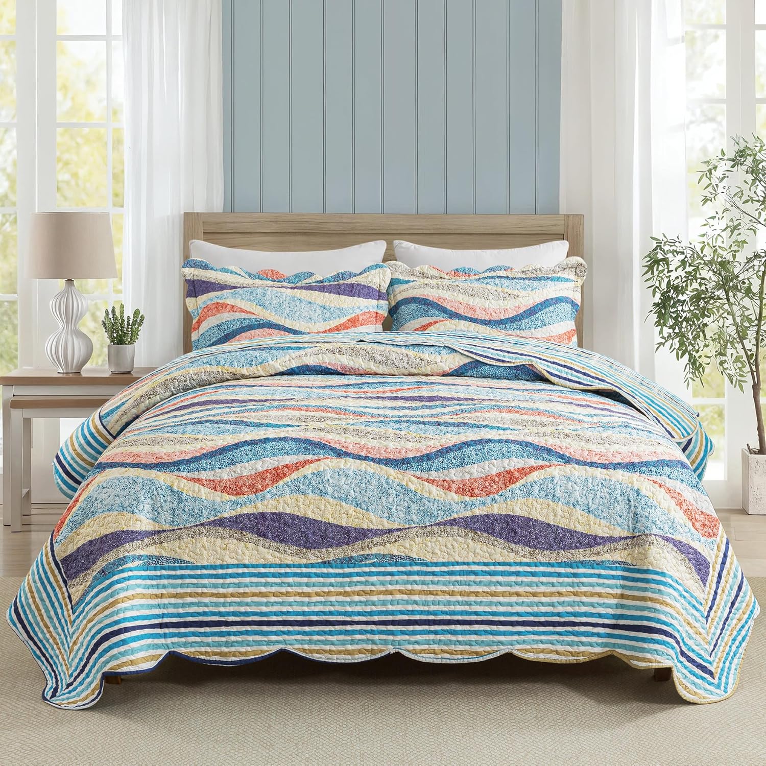 HoneiLife Oversized Queen Quilt Set - Coastal Beach Design
