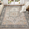 Washable Area Rug 9x12 Neutral Vintage Distressed Floral - Soft