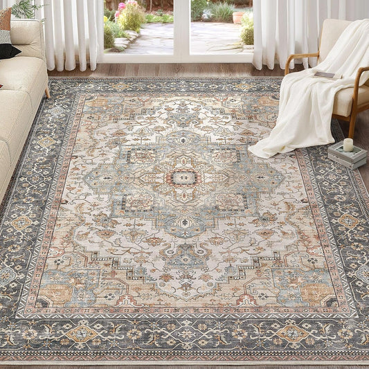 Washable Area Rugs for Living Room - Vintage Distressed Floral