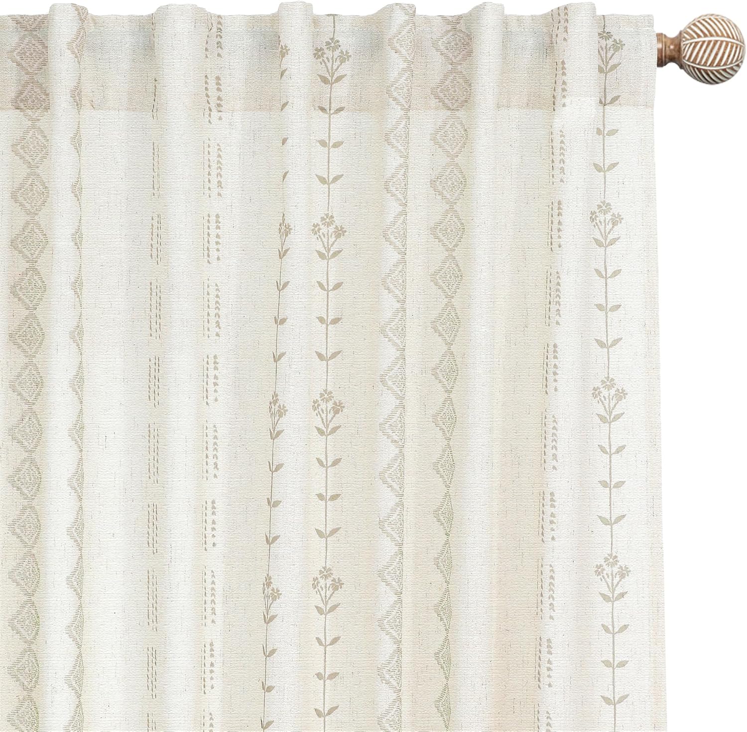 48 Inch Boho Sheer Linen Floral Pattern Curtains for Home Decor