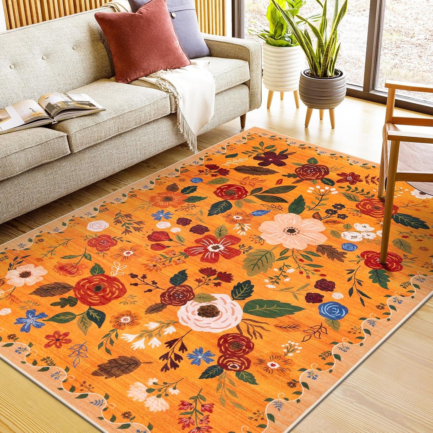 U'Artlines 5x7ft Fall Floral Area Rug for Stylish Home Decor