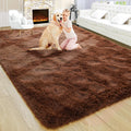 Large Fluffy Brown 5x8 Area Rug - Thick Shag Throw Rug for Bedroom