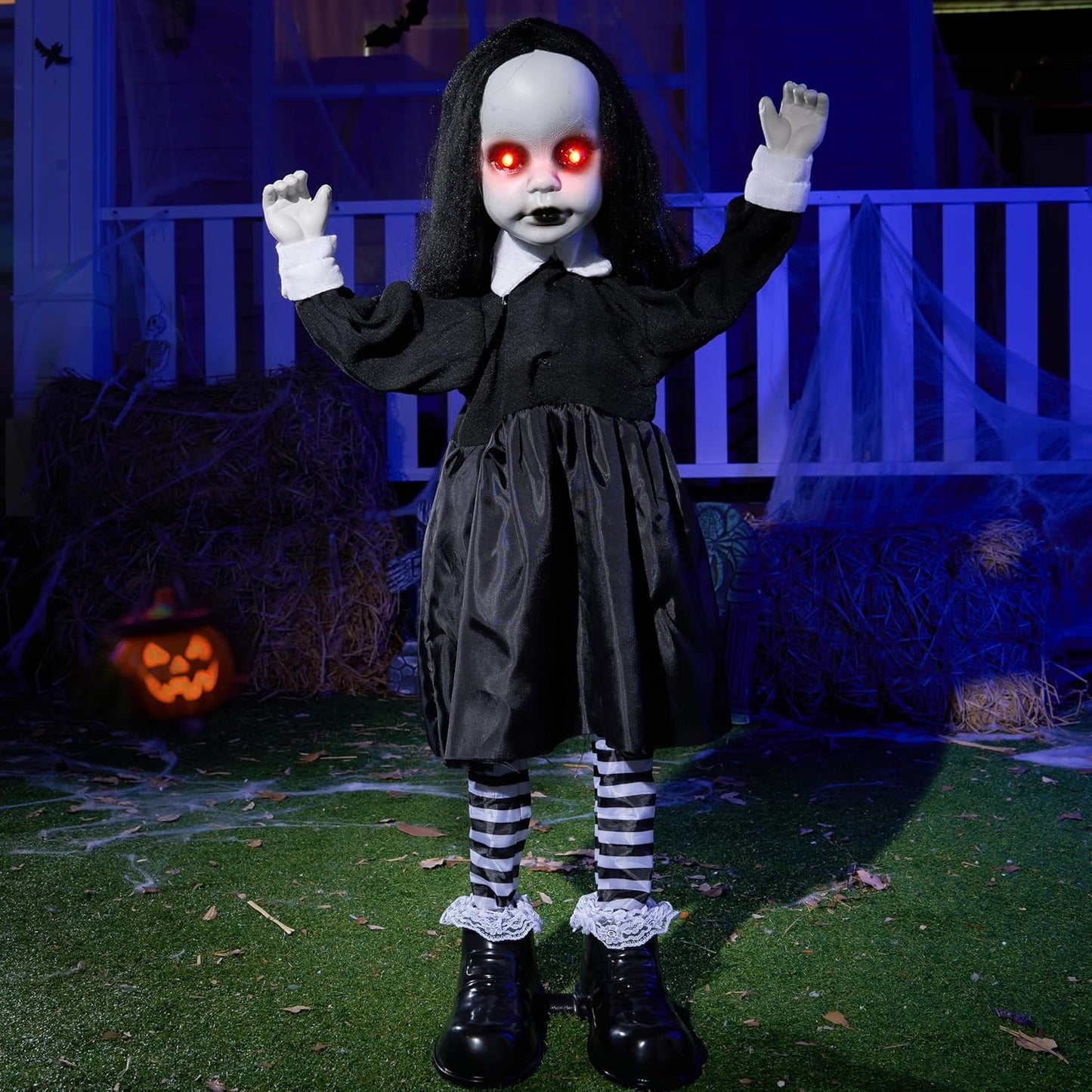 34in Black Zombie Girl Ghost Animatronics for Halloween Decor