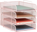 Stackable Paper Tray 4-Pack Pink - Metal Mesh Desktop Organizer