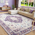 Vintage Floral Area Rug 5x8 - Machine Washable, Low Pile Purple