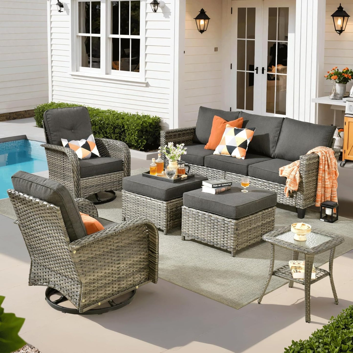 ovios 6 Pieces Patio Furniture Set with Rocking Swivel Chairs