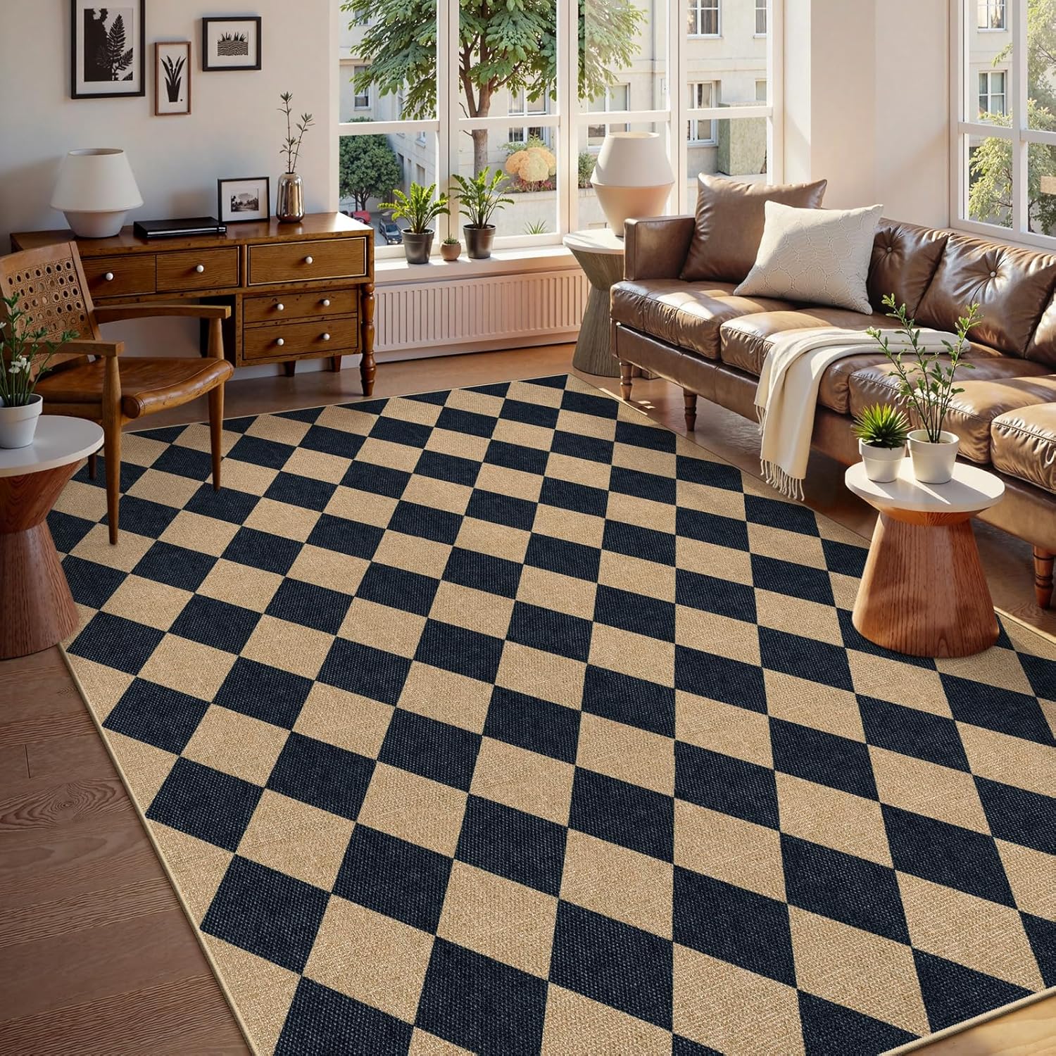 Lahome Checkered Easy Jute Area Rug 8x10 for Modern Spaces