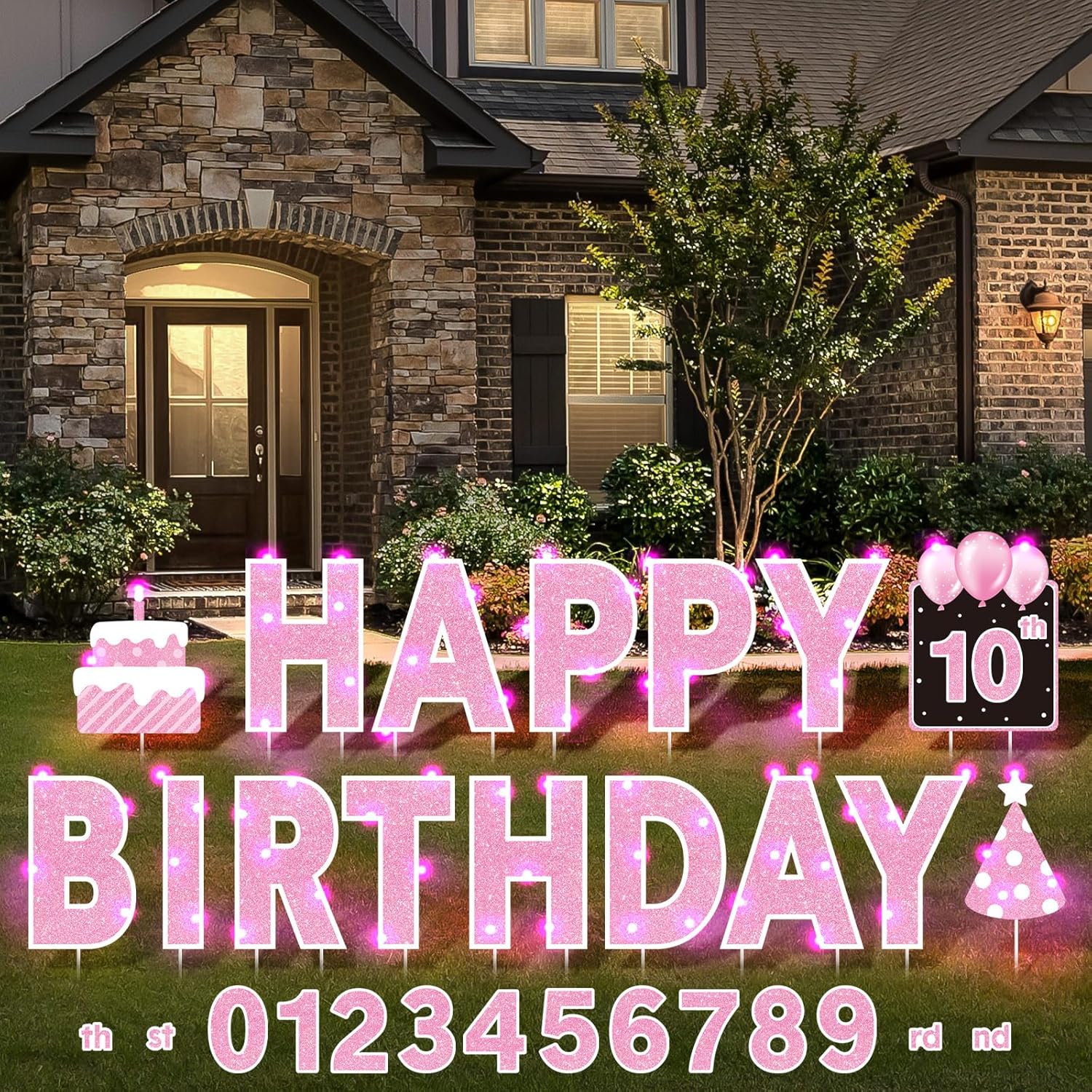 Yerliker 16 Pcs Happy Birthday Yard Signs with LED Lights