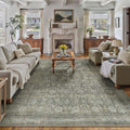 8x10 Washable Neutral Area Rug Vintage Floral Distressed - Low Pile