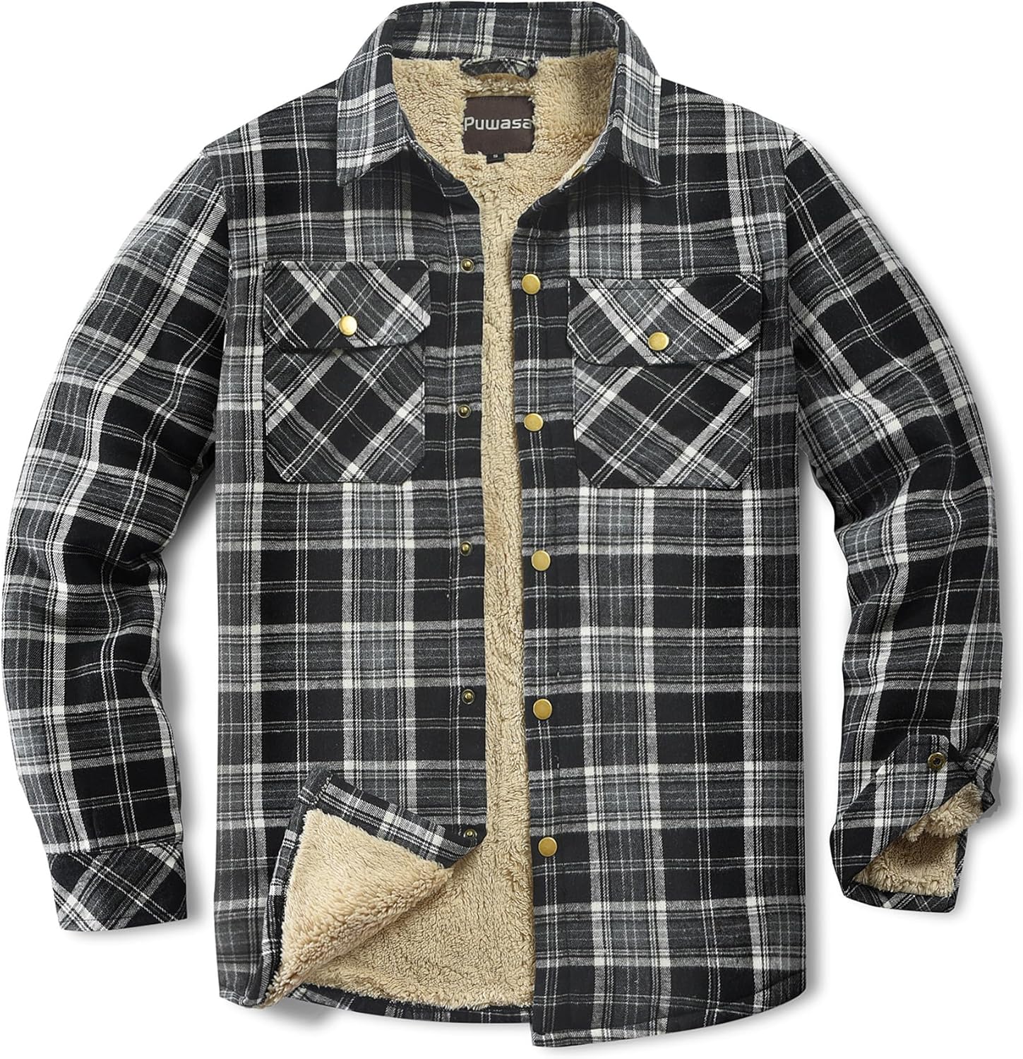 Men's Sherpa Lined Cotton Flannel Shirt Jacket for Winter Wear