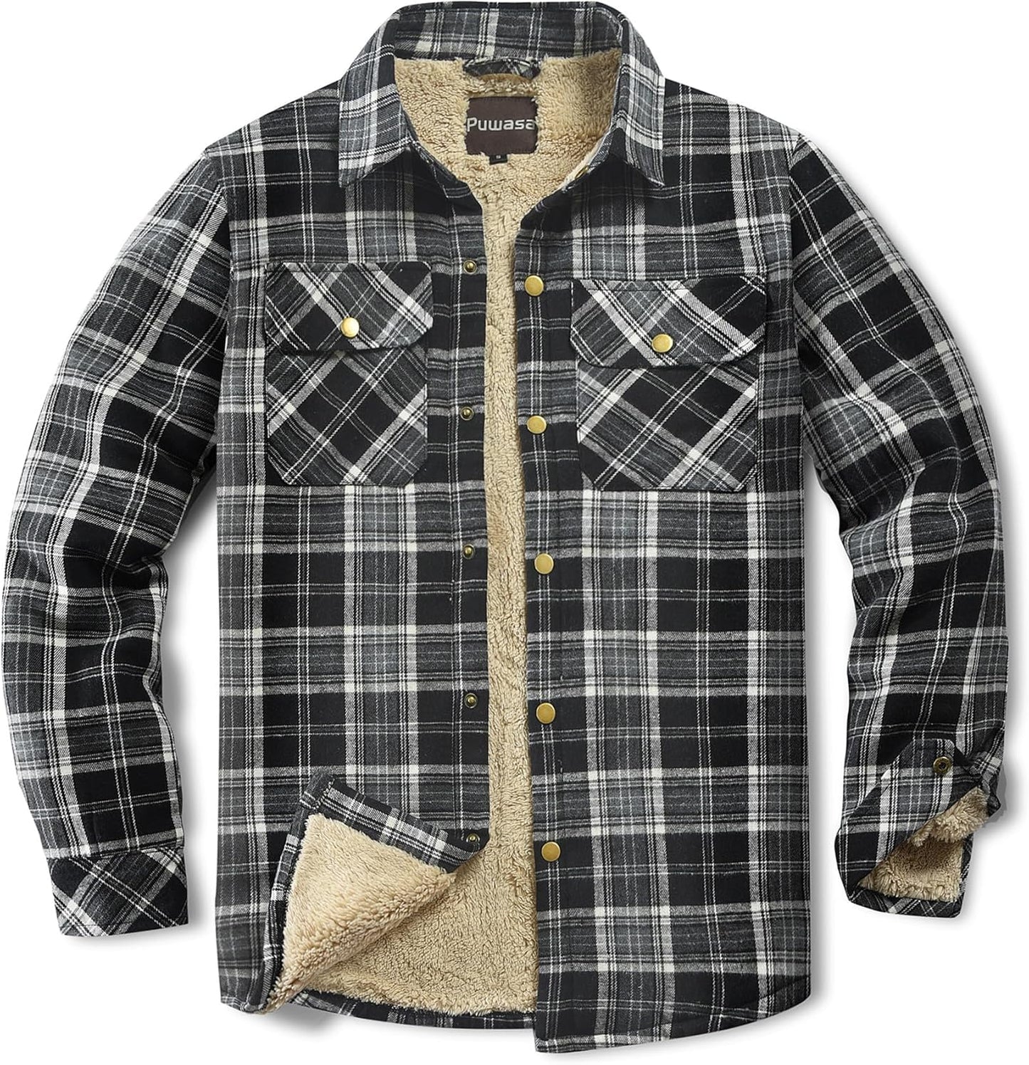 Men's Sherpa Lined Cotton Flannel Shirt Jacket for Winter Wear