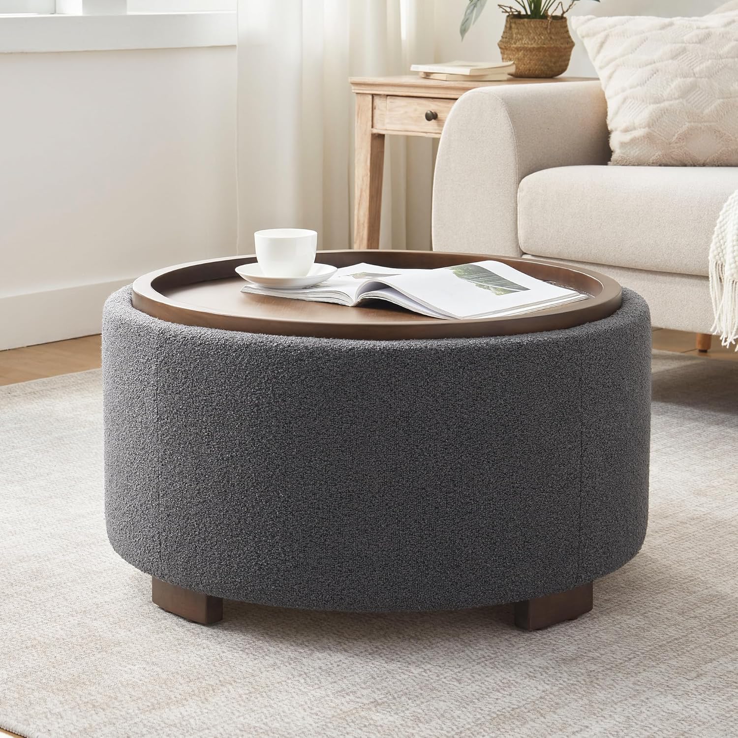 30 Inch Round Storage Ottoman Coffee Table for Modern Living