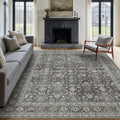 Vintage Area Rug 8x10 Black Washable Low Pile - Durable Retro Style