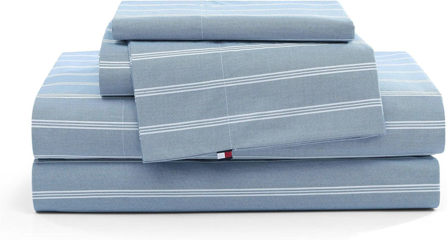 Tommy Hilfiger King Bed Sheets - Crisp Cotton Percale Set