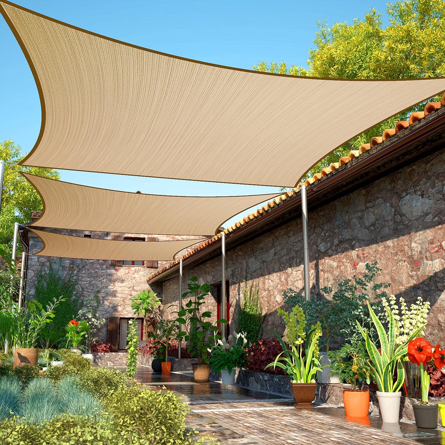 Rectangle Sand Beige Sun Shade Sail for Outdoor Spaces
