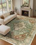Area Rugs 9ft x 12ft Washable Non-Slip Floral Vintage Distress Print