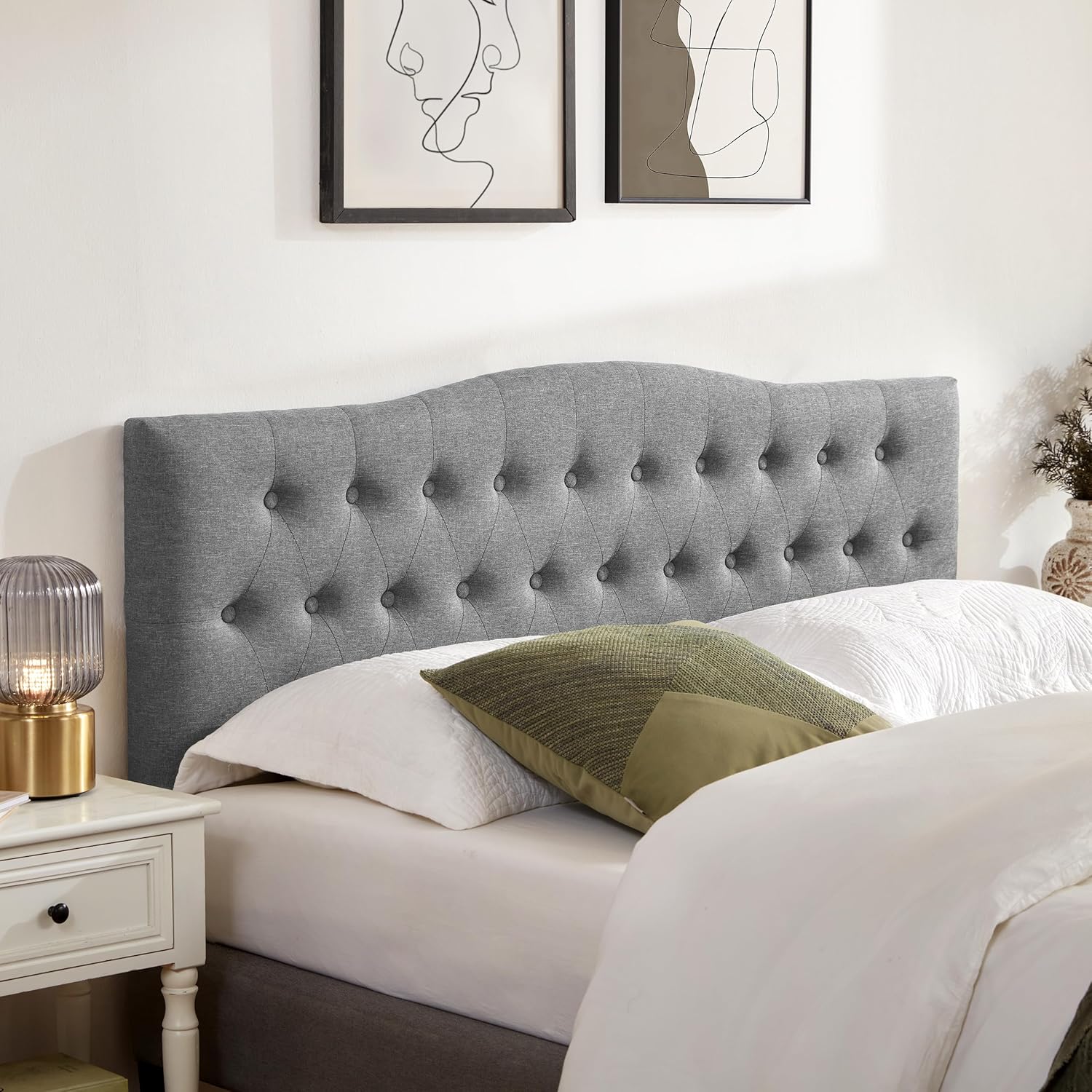 Tufted Upholstered Headboard Queen Size with Adjustable Height