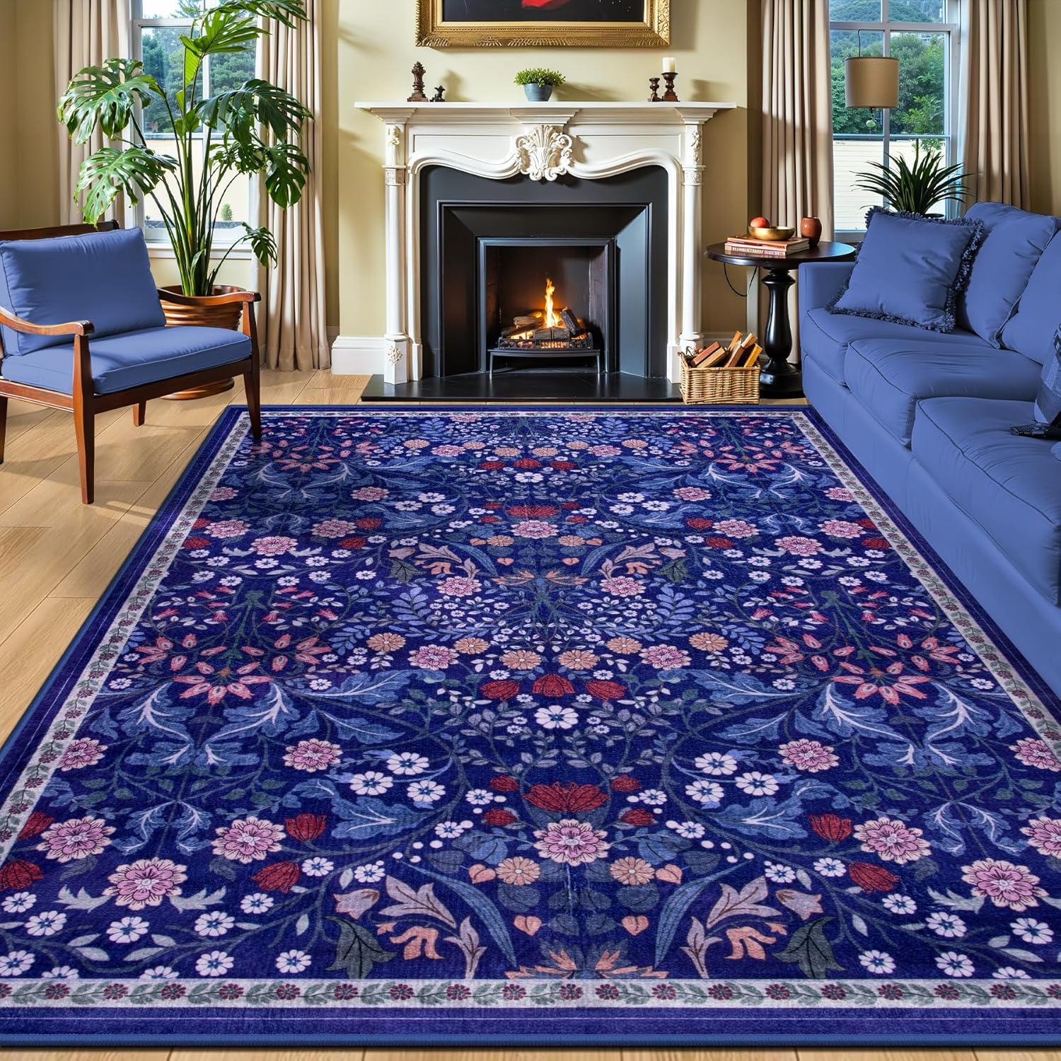 8x10 Area Rugs for Living Room: Vintage Floral Soft Carpet