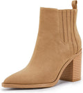 Womens Ankle Boots Slip on Pointed Toe Chunky Block Mid (Style TJFZ)