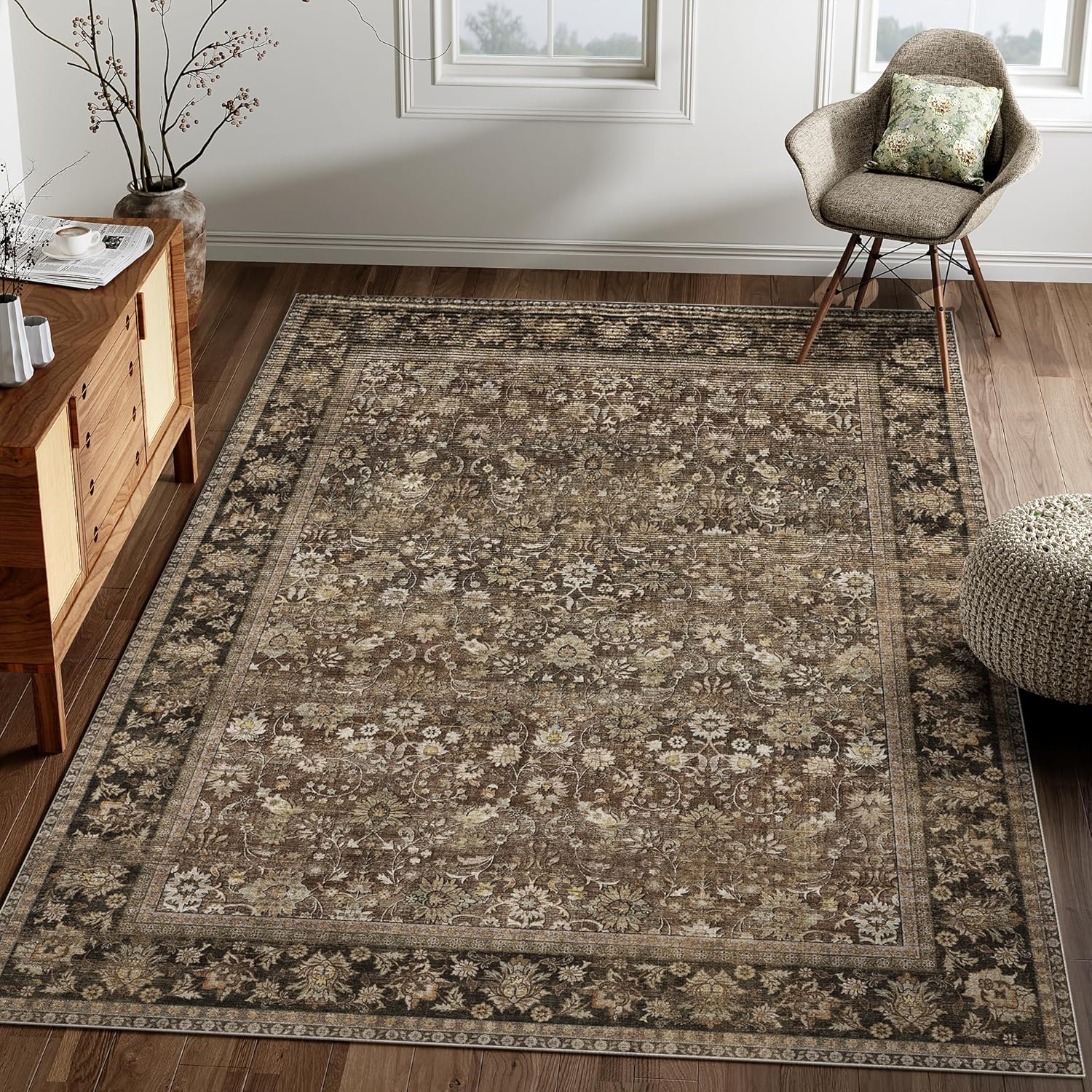 4x6 Machine Washable Floral Area Rug for Indoor Spaces