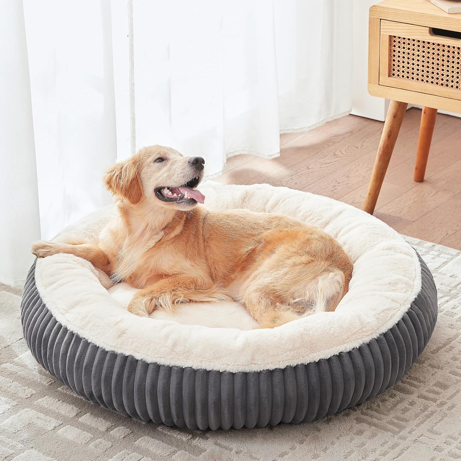 36 in Donut Dog Bed for Large Dogs - Calming Plush Pet Bed