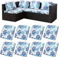 8Pcs Stretch Patio Cushion Covers Blue Flower - Washable Fit