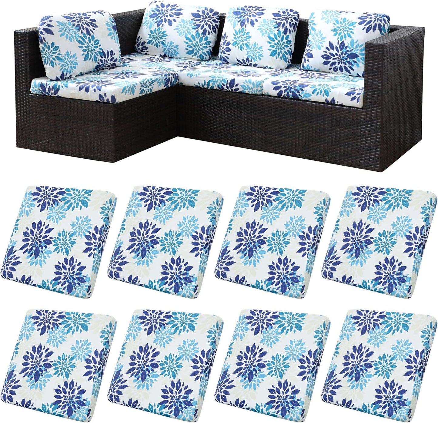 8Pcs Stretch Patio Cushion Covers for Outdoor Furniture Protection