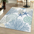 Coastal Area Rug Nautical Beach Themed 8x10 - Machine Washable