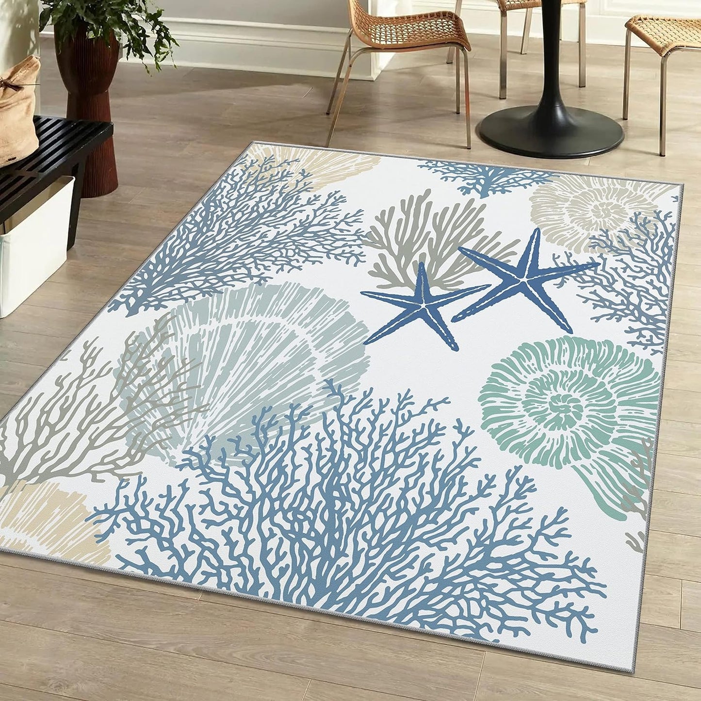 Tritard Coastal Area Rugs Nautical Beach Themed Non-Slip Carpet