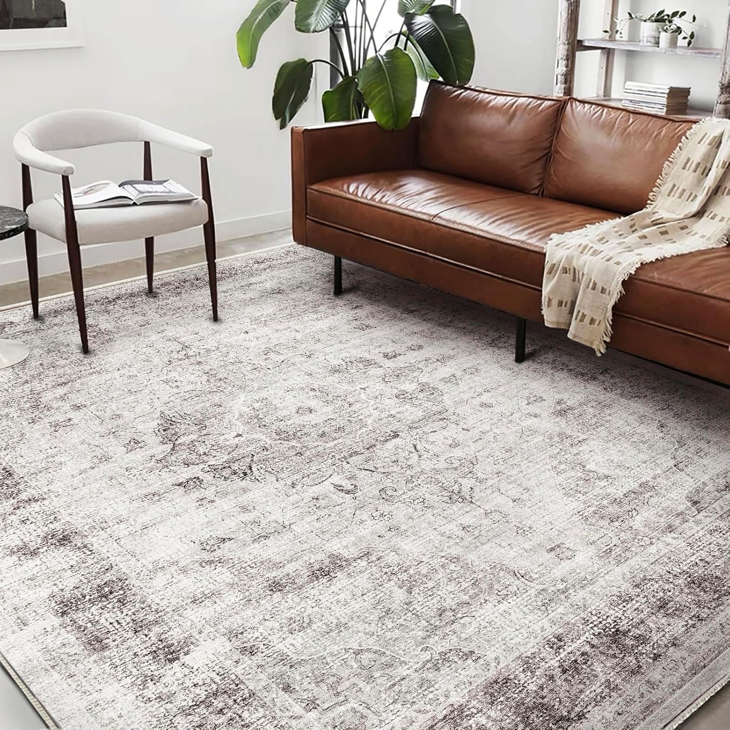 Vintage Floral Area Rug 6ftx9ft Washable Non-Slip Carpet