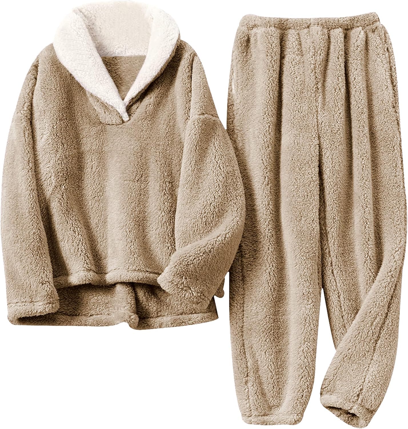 Springrain Fluffy Pajamas Set for Women Warm Fleece Pjs