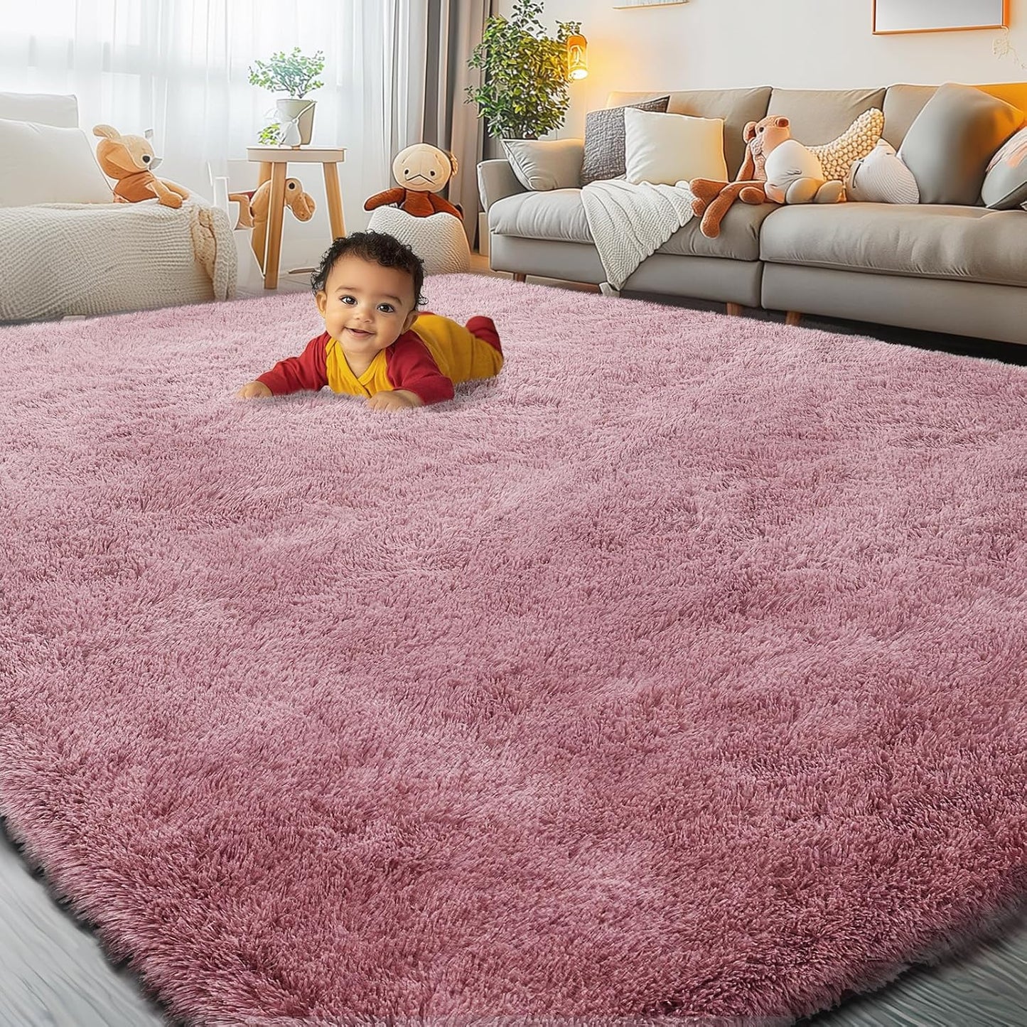 Blush 8x10 Area Rugs for Living Room Bedroom - Plush Shaggy Carpet