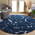 Florida Shag 9 ft Round Dark Blue/Cream Area Rug - Plush Non-Shedding