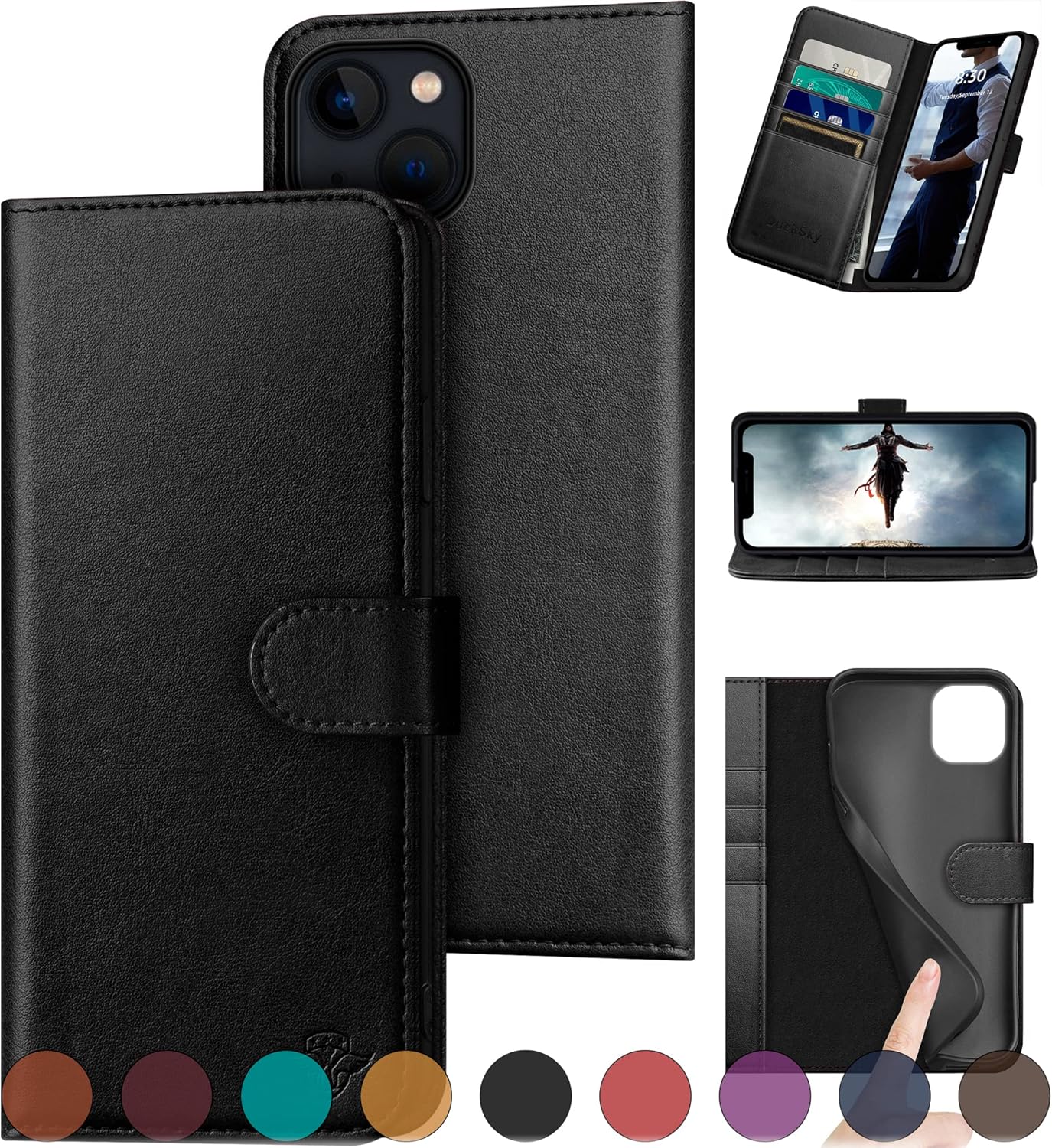 iPhone 13 Genuine Leather Wallet Case with RFID Blocking Feature
