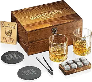 Mixology & Craft Whiskey Glasses Gift Set with Chilling Stones
