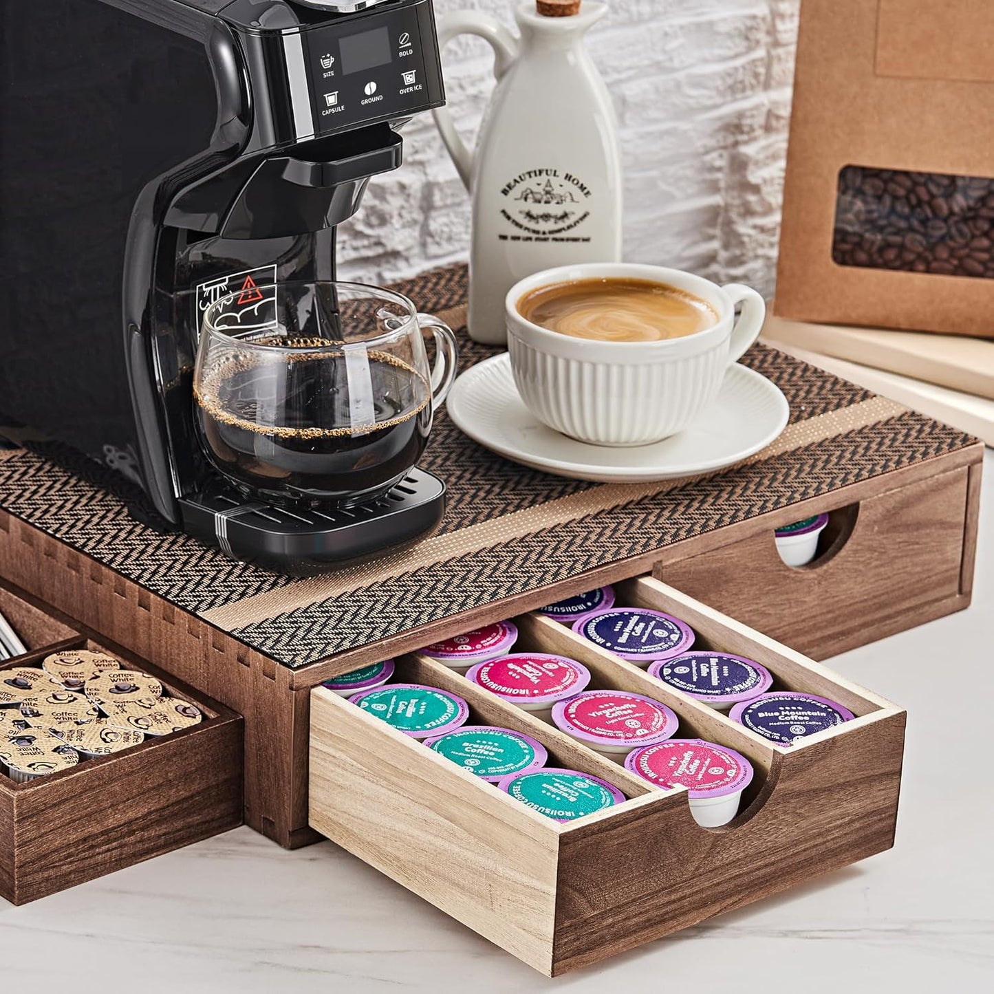 SMARTAKE Wooden K Cup Organizer for Coffee Pod Storage Box