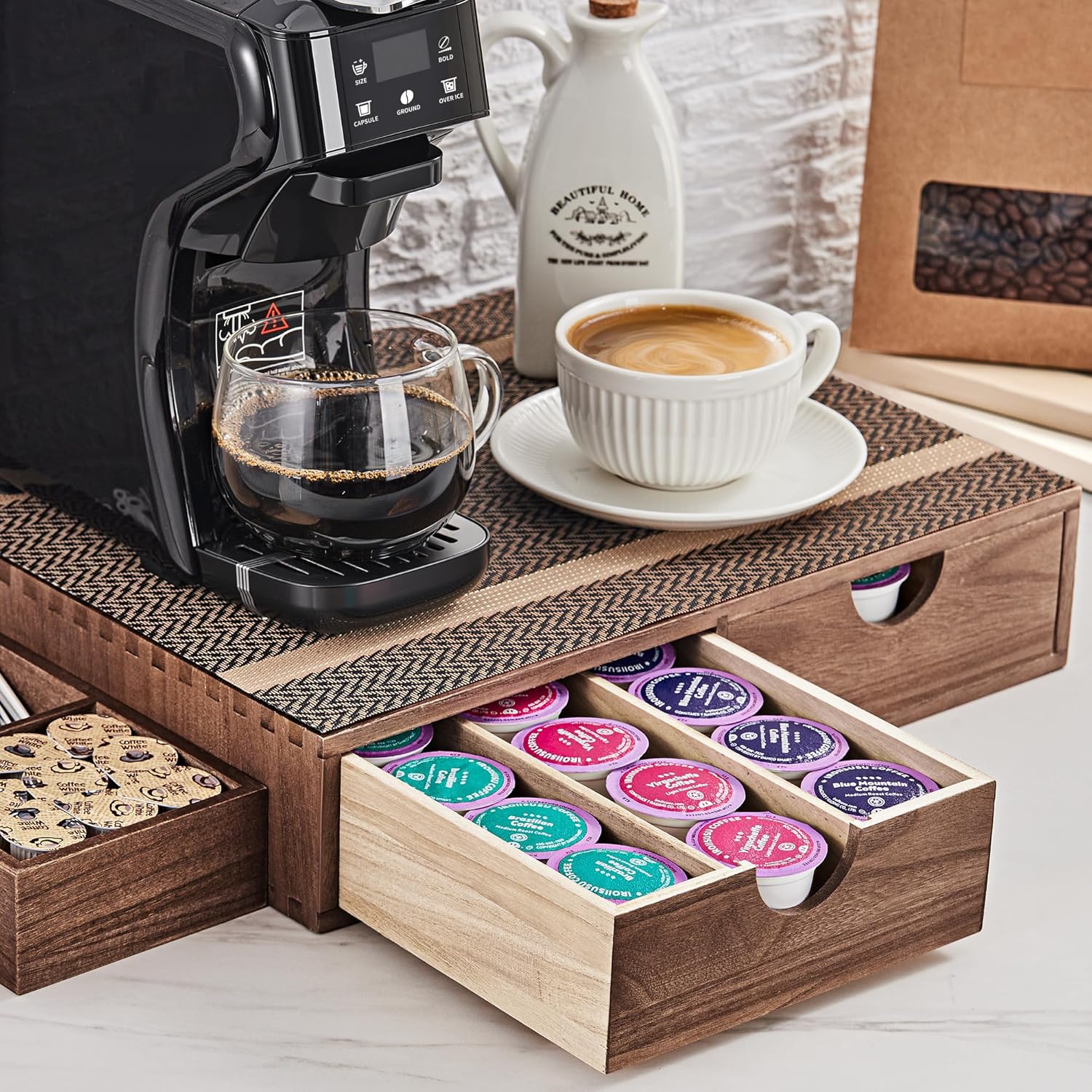 SMARTAKE Wooden K Cup Organizer for Coffee Pod Storage Box
