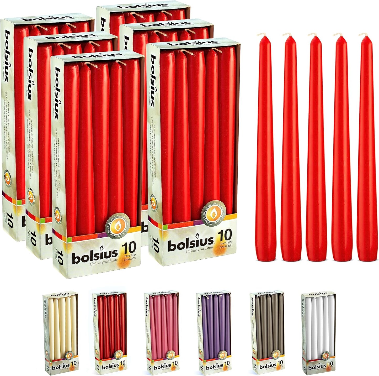 BOLSIUS 60 Count Unscented 10 Inch Red Taper Candles for Events