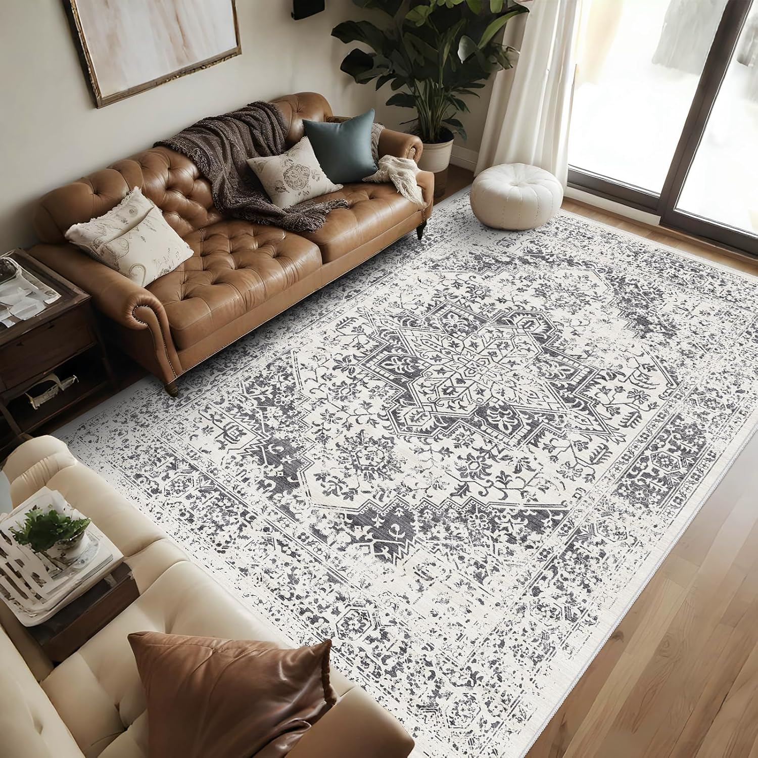 Living Room 8x10 Area Rug - Washable Vintage Medallion Rug